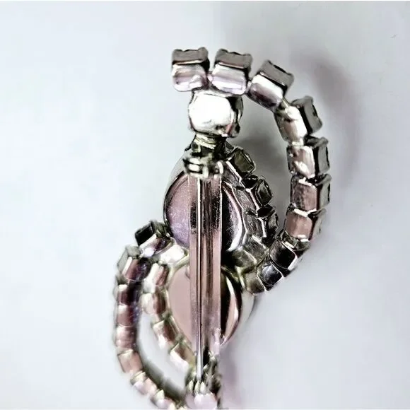 Vintage Large Icy Clear Rhinestone Openwork Prong Set Silver Tone Brooch Pin - Picture 8 of 9